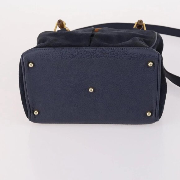 GUCCI Bamboo Hand Bag Suede 2way Navy Gold 000 2214 0316 Auth ep10732 - Picture 7 of 16